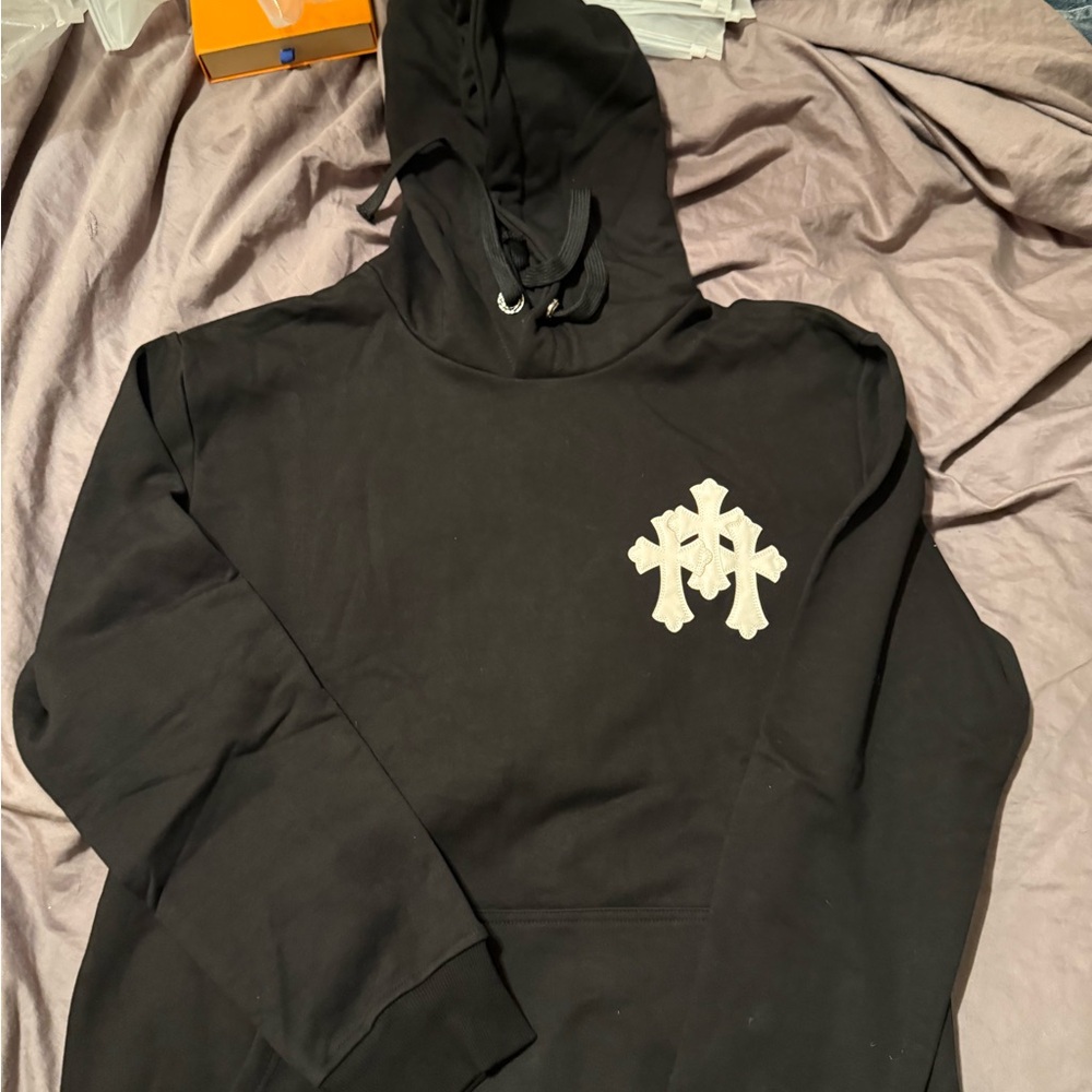 Black Chrome Hearts Hoodie with White Cross Design